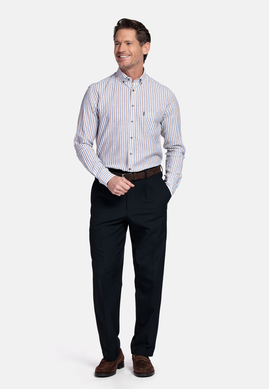 Giordano Ivy Linnen Gestreept Overhemd - Brown