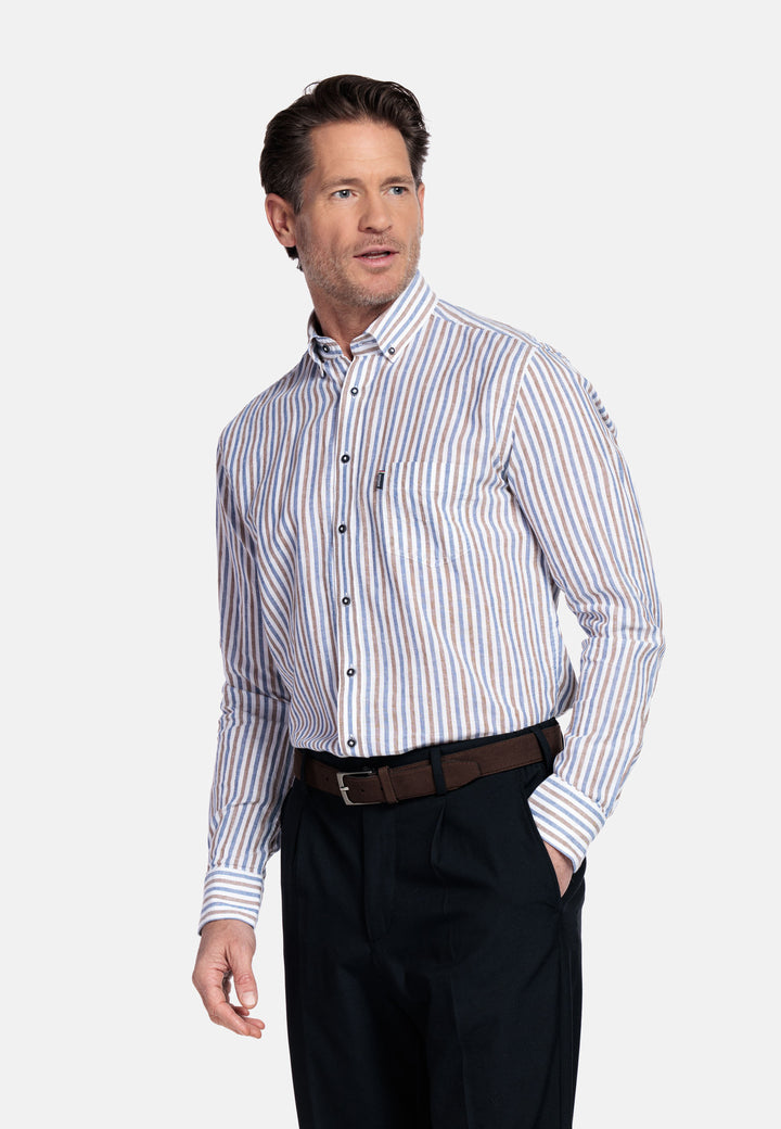 Giordano Ivy Linnen Gestreept Overhemd - Brown