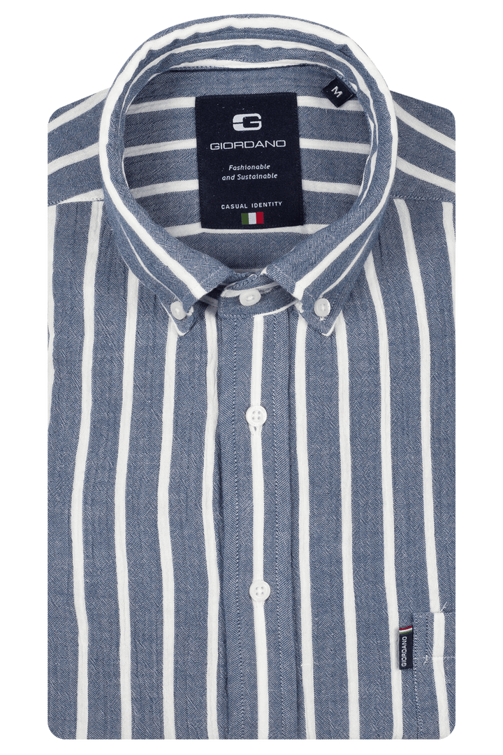 Giordano Dino Double Wave Gestreept Overhemd - Dark Blue