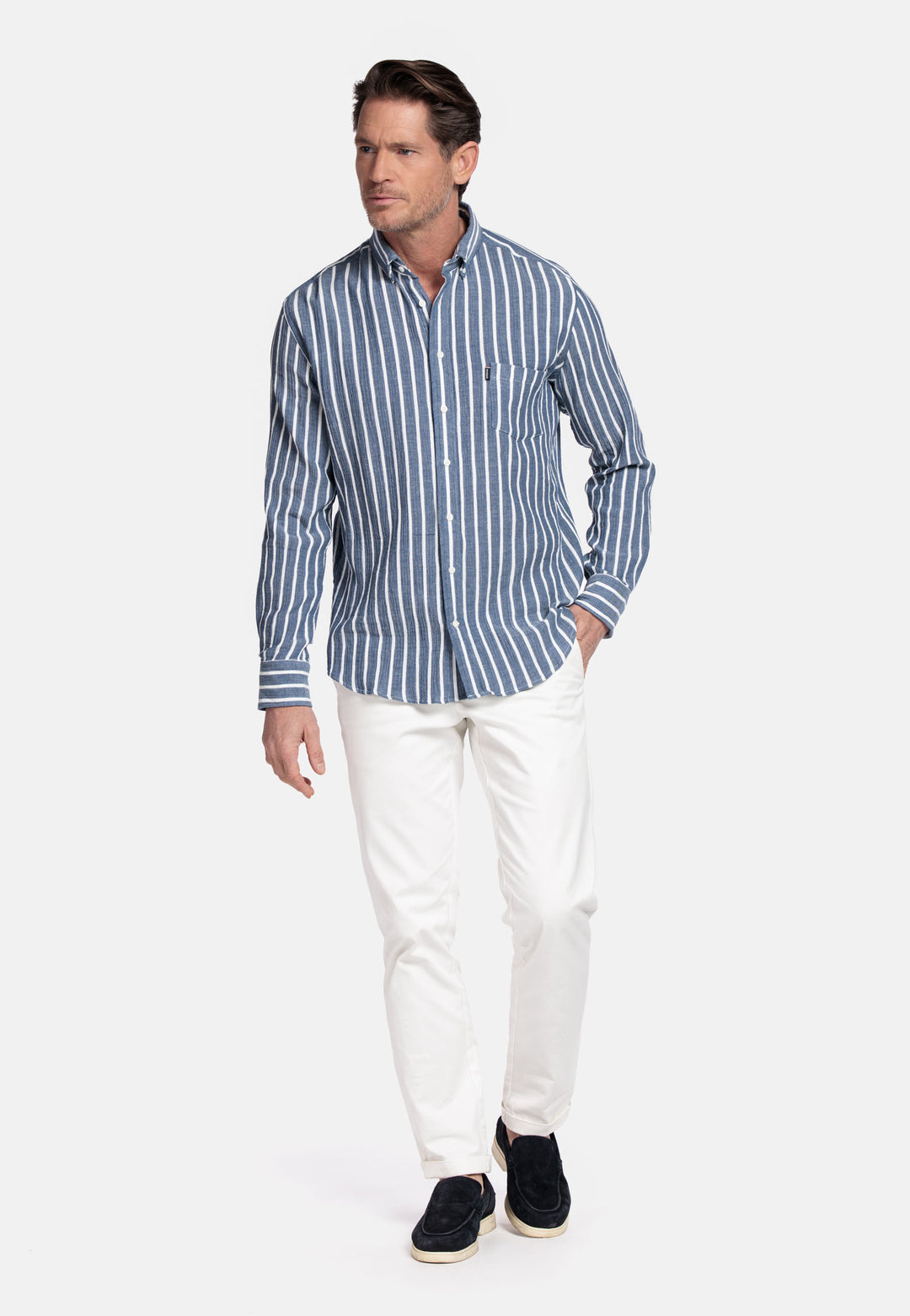 Giordano Dino Double Wave Gestreept Overhemd - Dark Blue