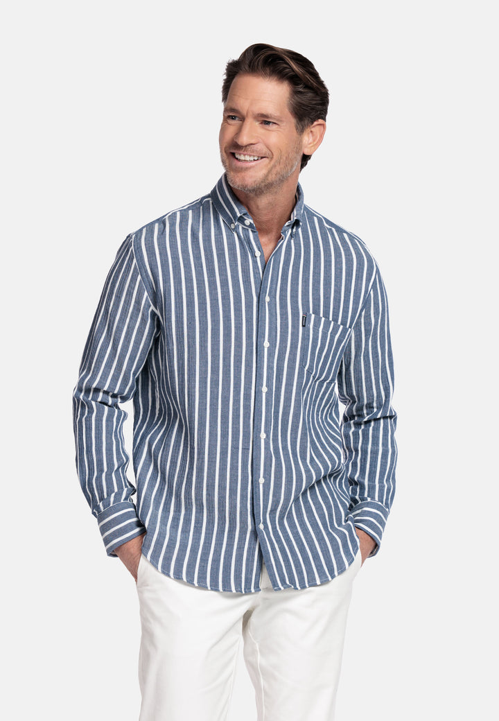 Giordano Dino Double Wave Gestreept Overhemd - Dark Blue