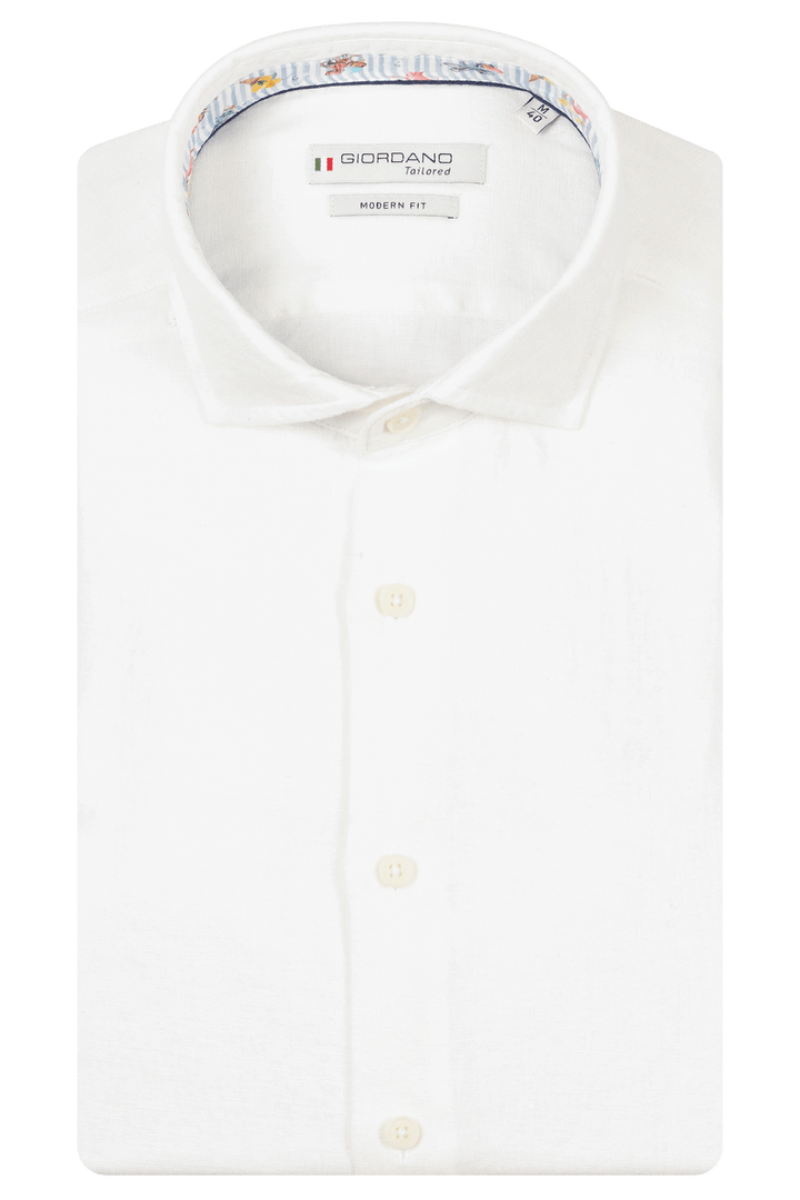 Giordano Row Soft Washed Linnen Overhemd - Wit