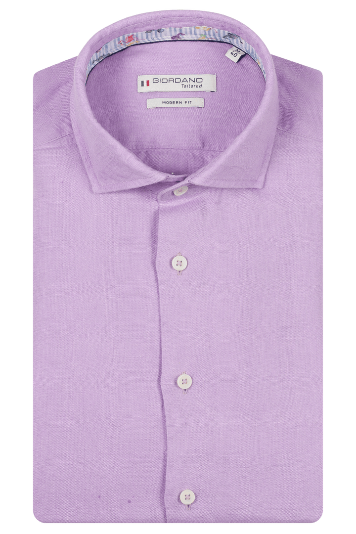 Giordano Row Soft Washed Linnen Overhemd - Paars