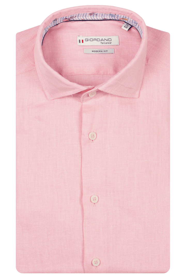 Giordano Row Soft Washed Linnen Overhemd - Lichtroze