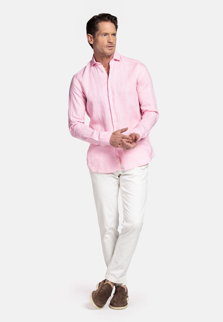 Giordano Row Soft Washed Linnen Overhemd - Lichtroze