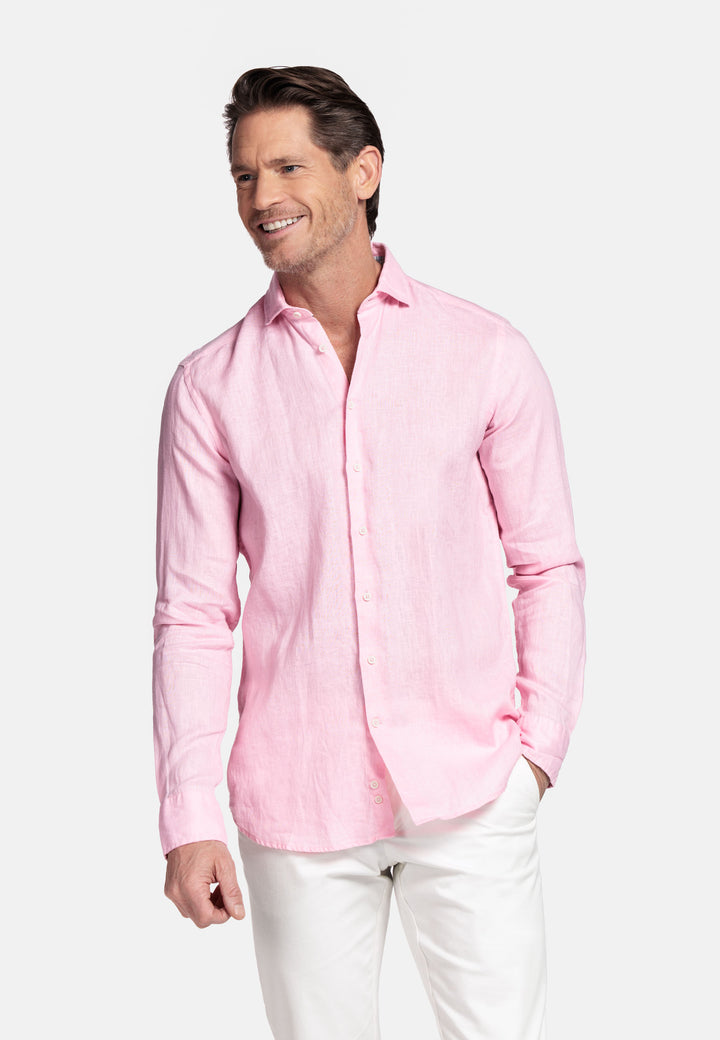Giordano Row Soft Washed Linnen Overhemd - Lichtroze