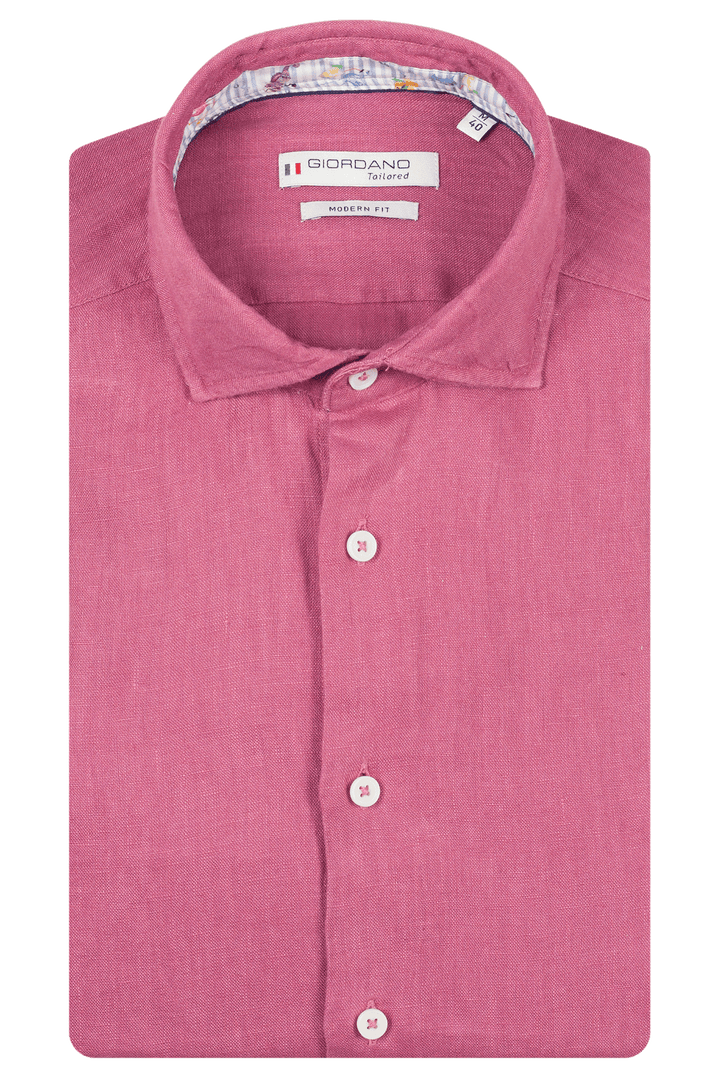 Giordano Row Soft Washed Linnen Overhemd - Oudroze
