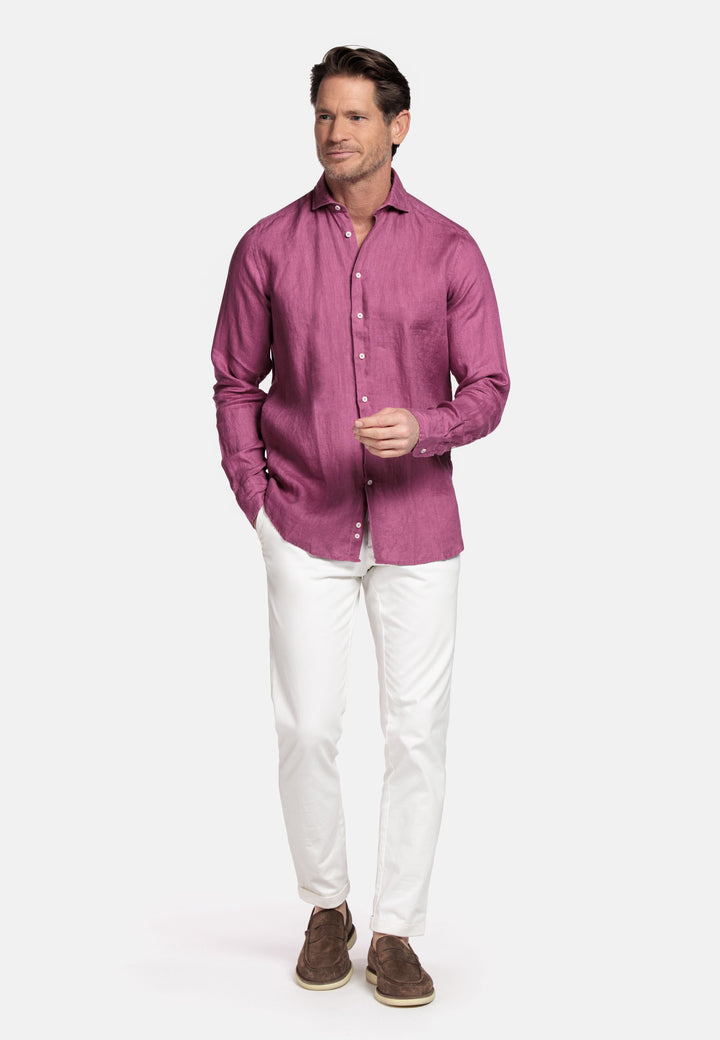 Giordano Row Soft Washed Linnen Overhemd - Oudroze