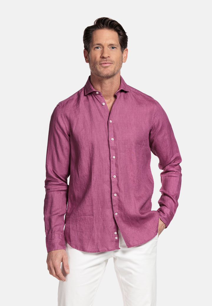 Giordano Row Soft Washed Linnen Overhemd - Oudroze