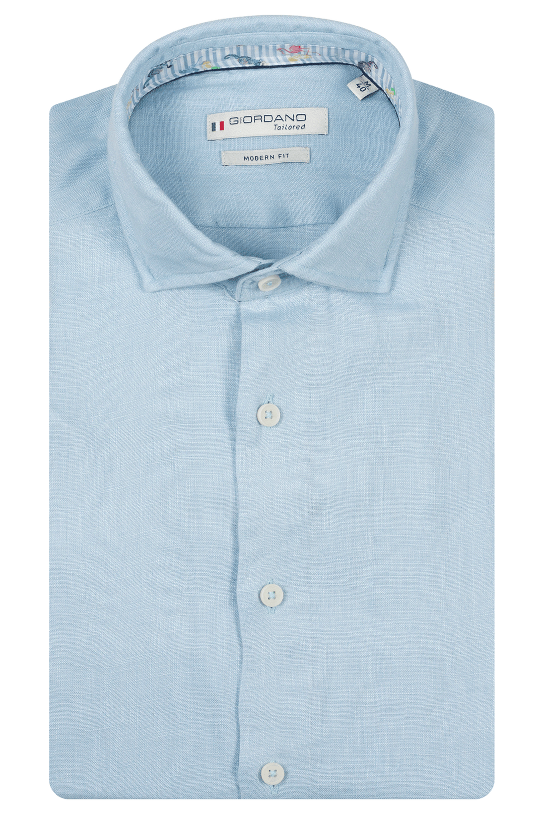 Giordano Row Soft Washed Linnen Overhemd - Lichtblauw