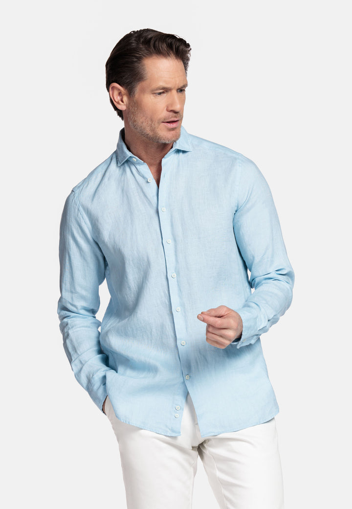 Giordano Row Soft Washed Linnen Overhemd - Lichtblauw