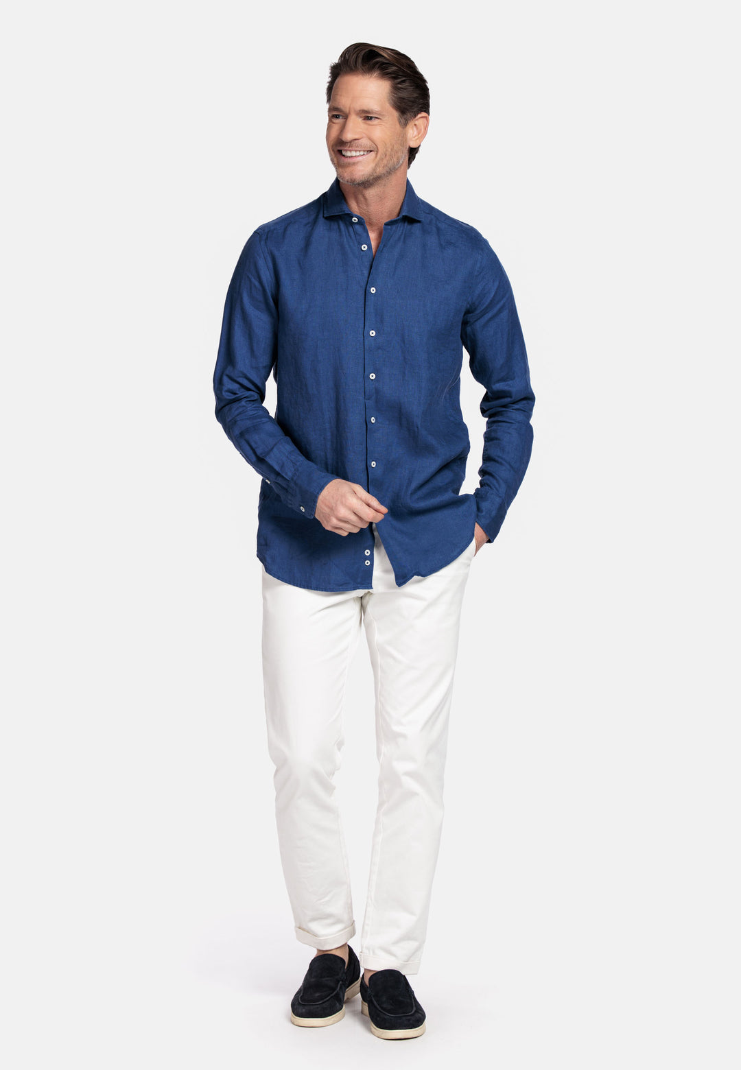 Giordano Row Soft Washed Linnen Overhemd - Blauw