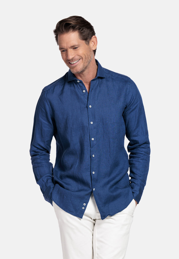 Giordano Row Soft Washed Linnen Overhemd - Blauw