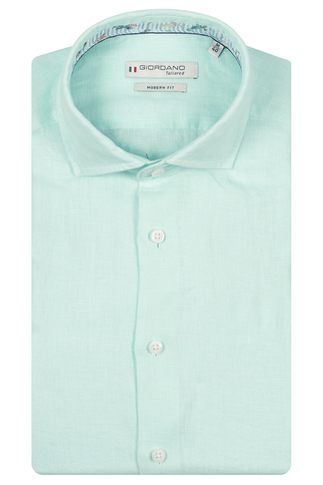 Giordano Row Soft Washed Linnen Overhemd - Middenblauw