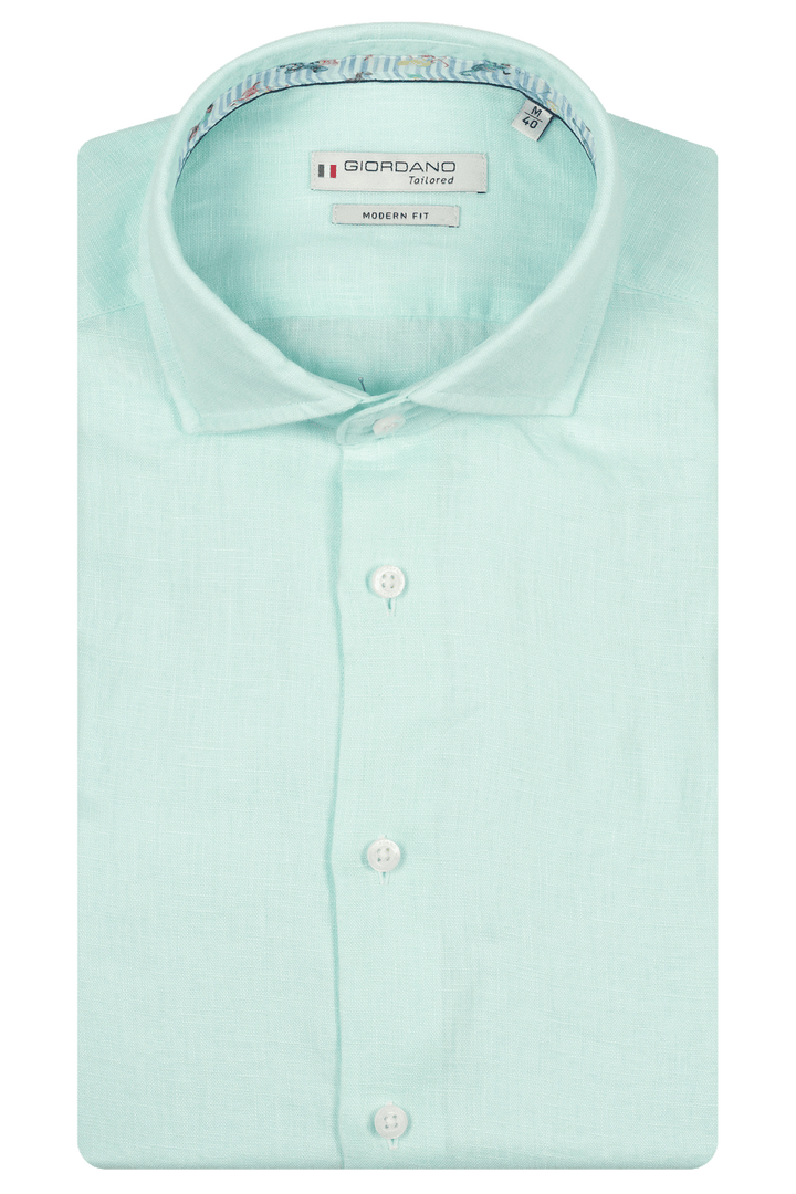 Giordano Row Soft Washed Linnen Overhemd - Middenblauw