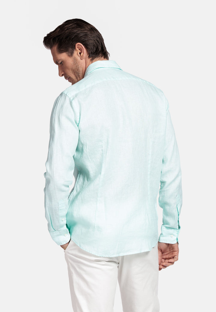 Giordano Row Soft Washed Linnen Overhemd - Middenblauw