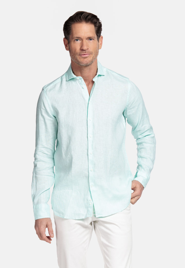 Giordano Row Soft Washed Linnen Overhemd - Middenblauw