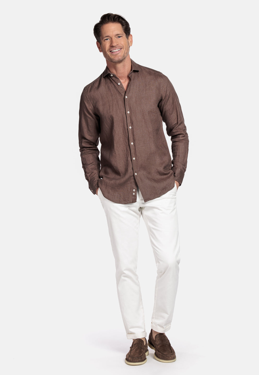 Giordano Row Linnen Overhemd - Bruin