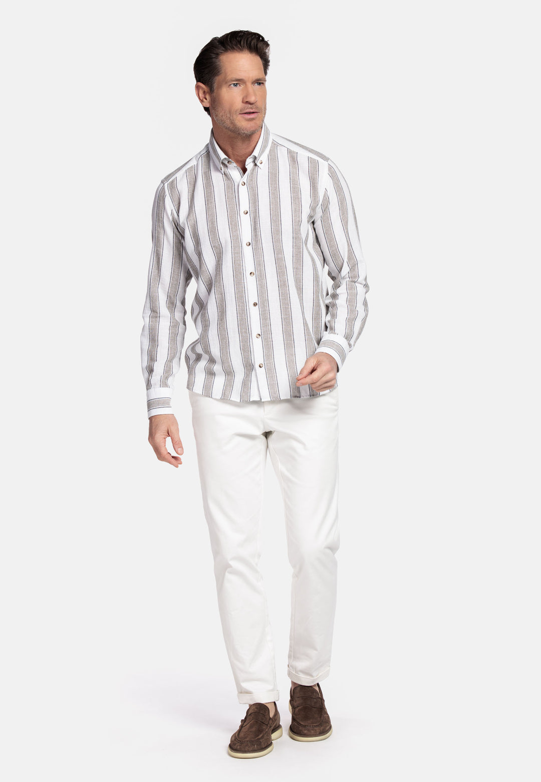 Giordano Loretto Structured Gestreept Overhemd - Brown