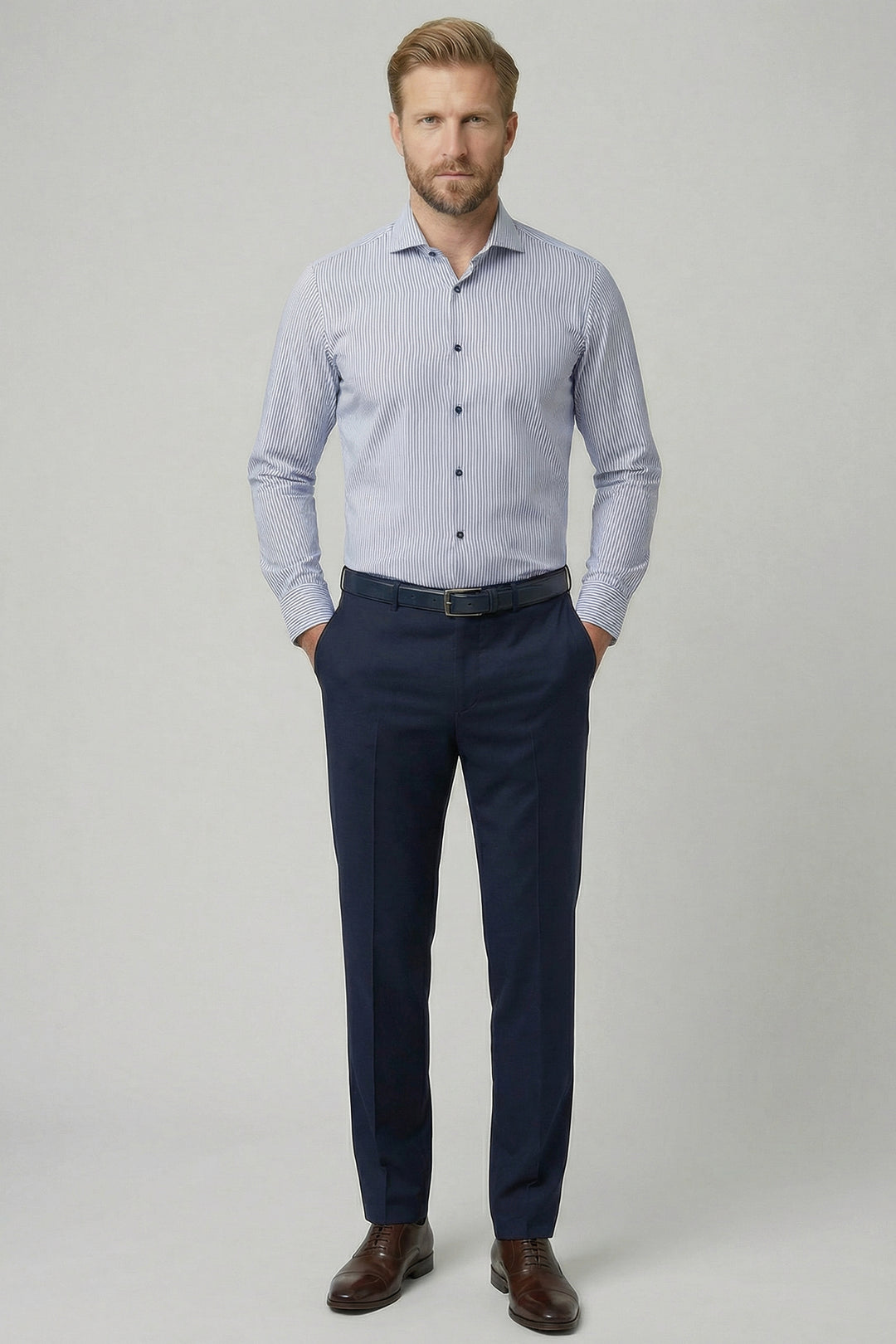 Giordano Locarno Twill Geruit Overhemd - Lichtblauw