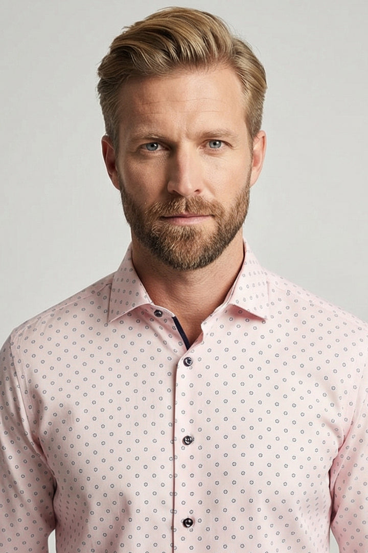 Giordano Maggiore Twill Print Overhemd - Lichtroze