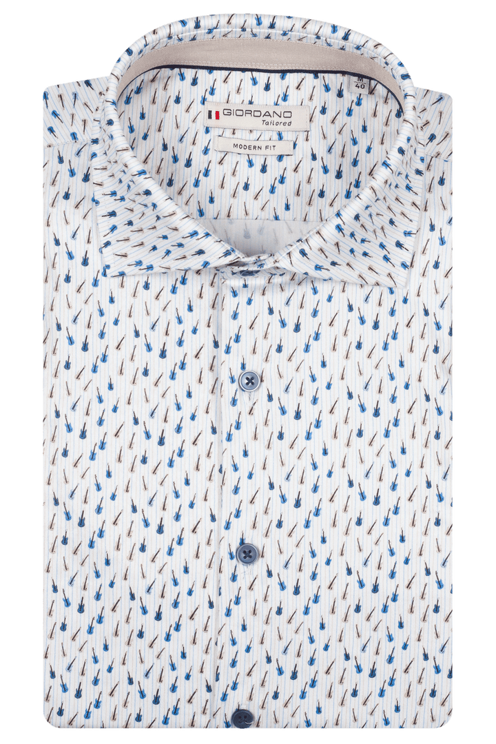 Giordano Locarno Print Overhemd - Lichtblauw