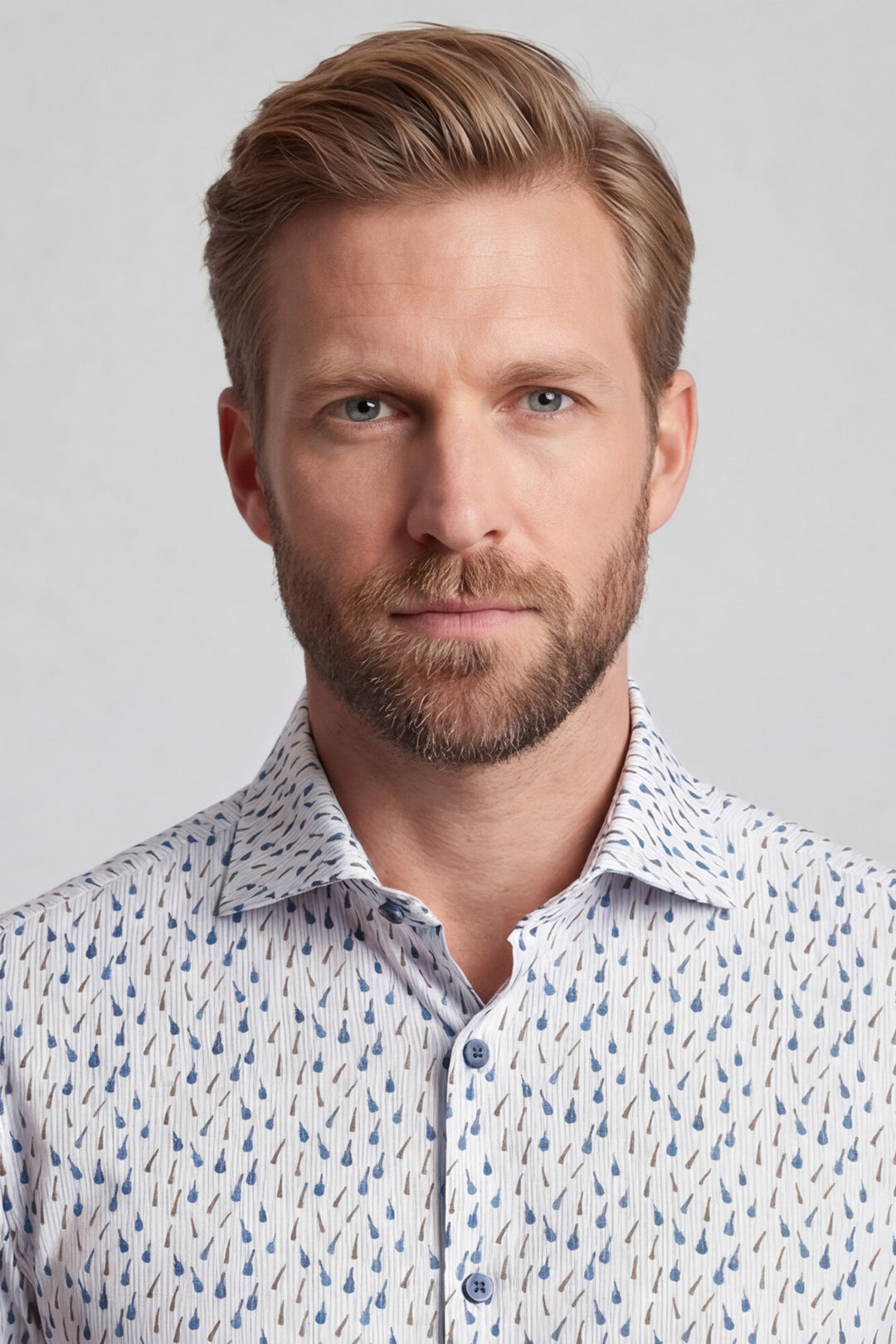 Giordano Locarno Print Overhemd - Lichtblauw