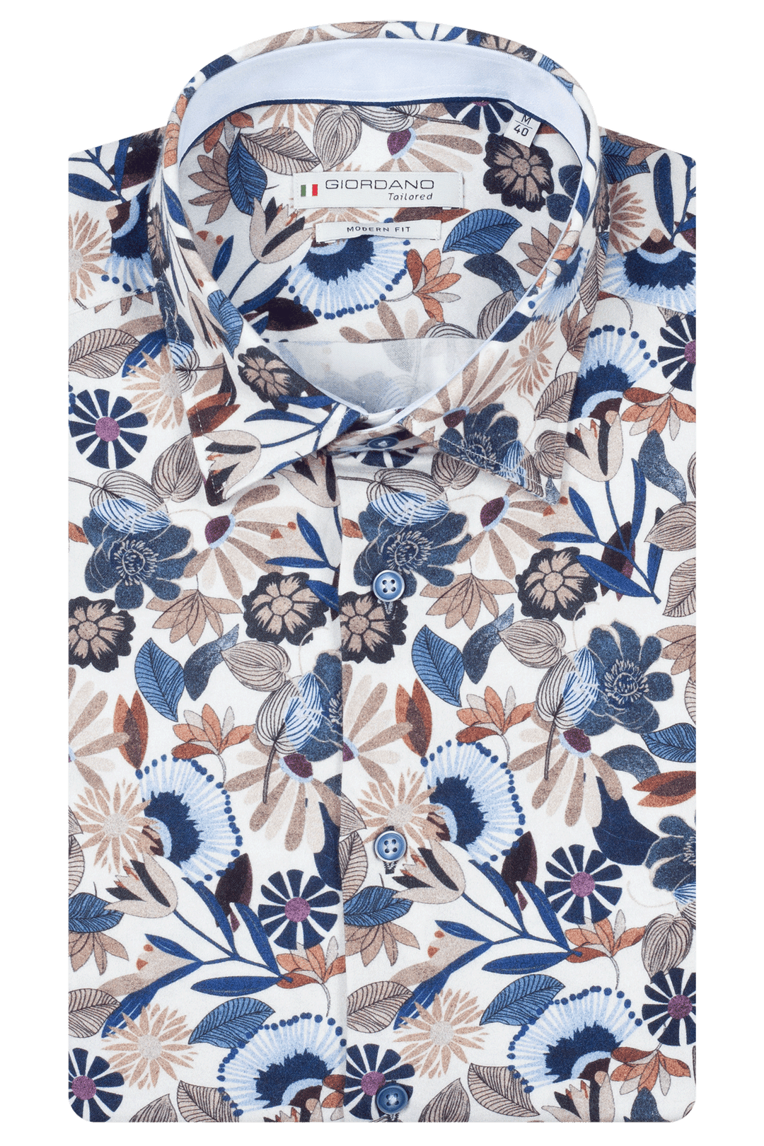 Giordano Belmonte Button Under Bloemenprint Overhemd - Blauw