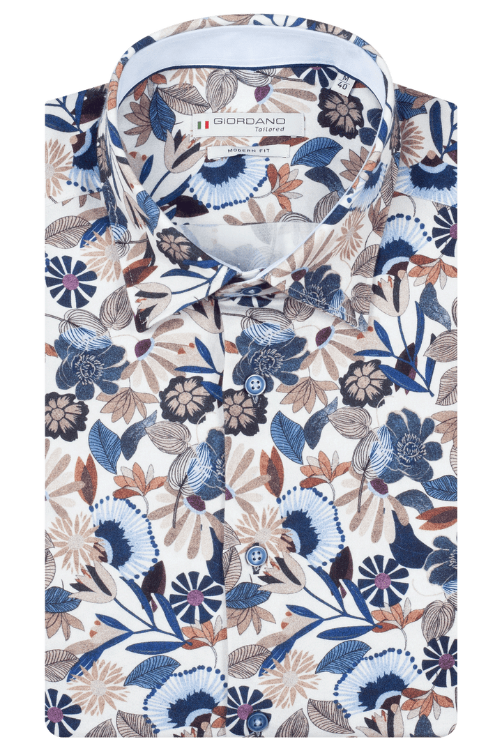 Giordano Belmonte Button Under Bloemenprint Overhemd - Blauw
