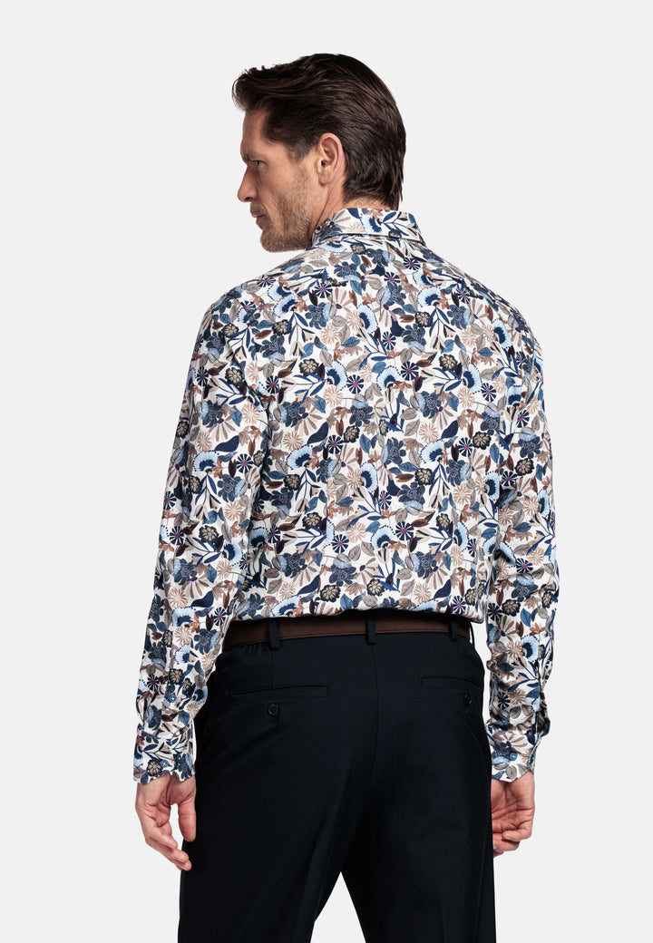 Giordano Belmonte Button Under Bloemenprint Overhemd - Blauw