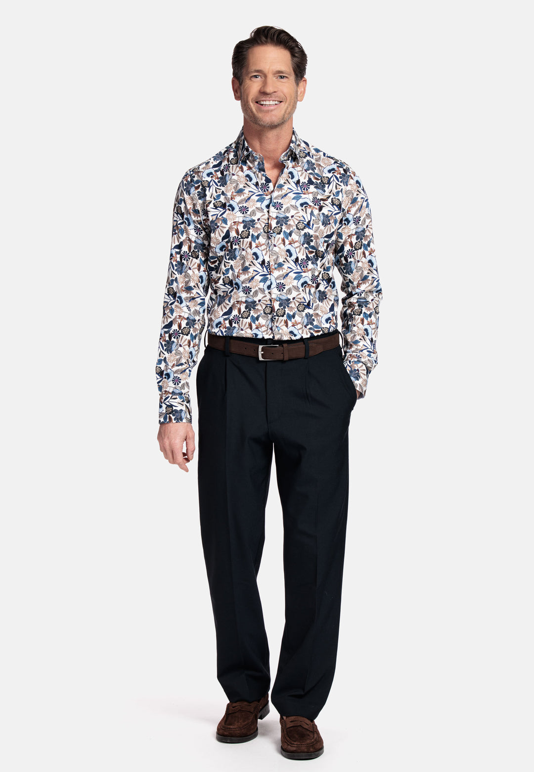 Giordano Belmonte Button Under Bloemenprint Overhemd - Blauw