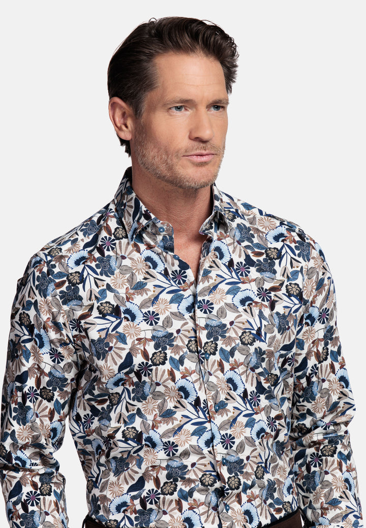 Giordano Belmonte Button Under Bloemenprint Overhemd - Blauw