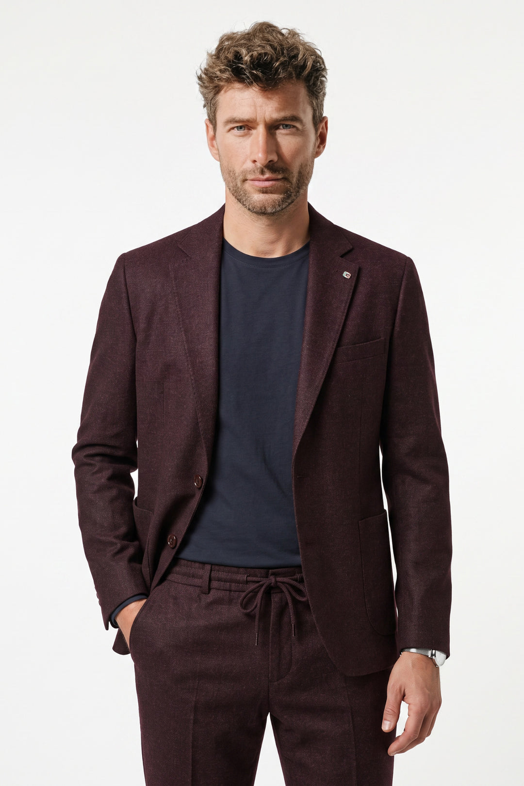 Giordano Pietro Printed Wooltouch Colbert - Paars