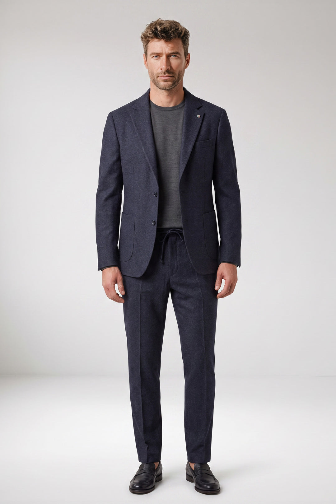 Giordano Pietro Printed Wooltouch Colbert - Donkerblauw
