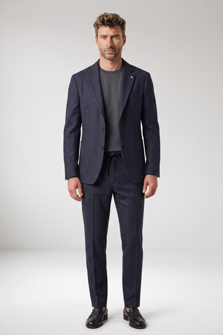 Giordano Pietro Printed Wooltouch Colbert - Donkerblauw