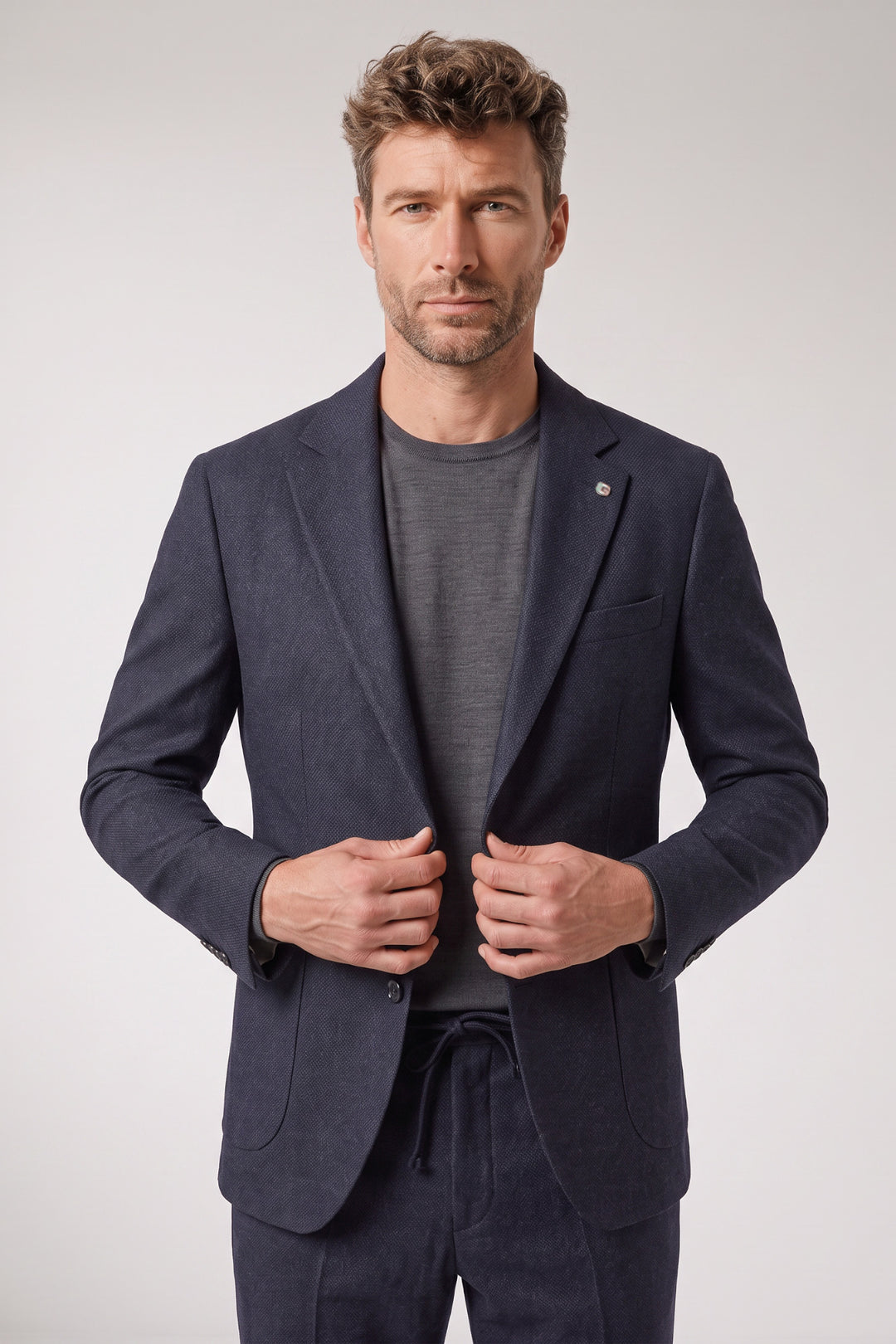 Giordano Pietro Printed Wooltouch Colbert - Donkerblauw