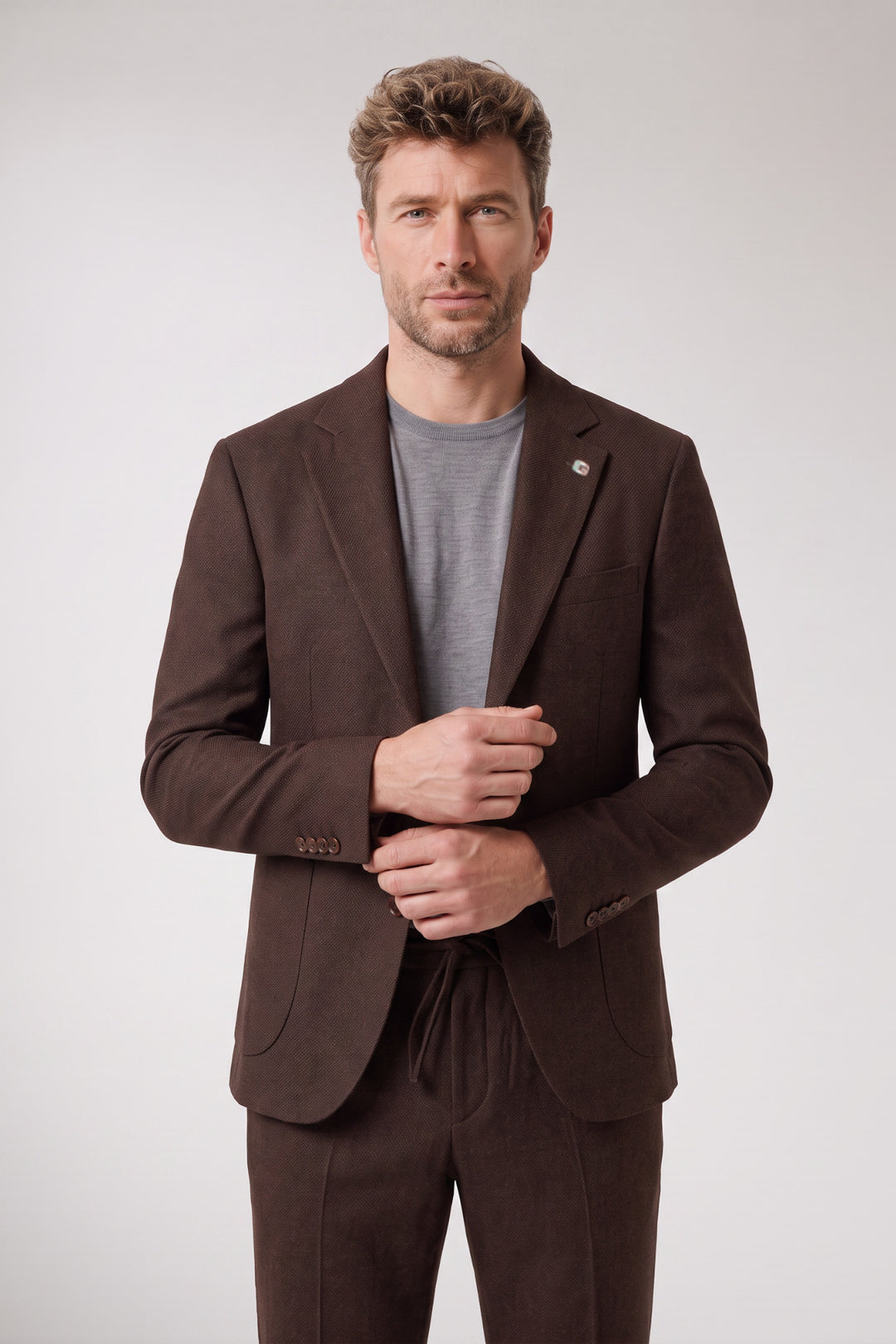 Giordano Pietro Printed Wooltouch Colbert - Bruin