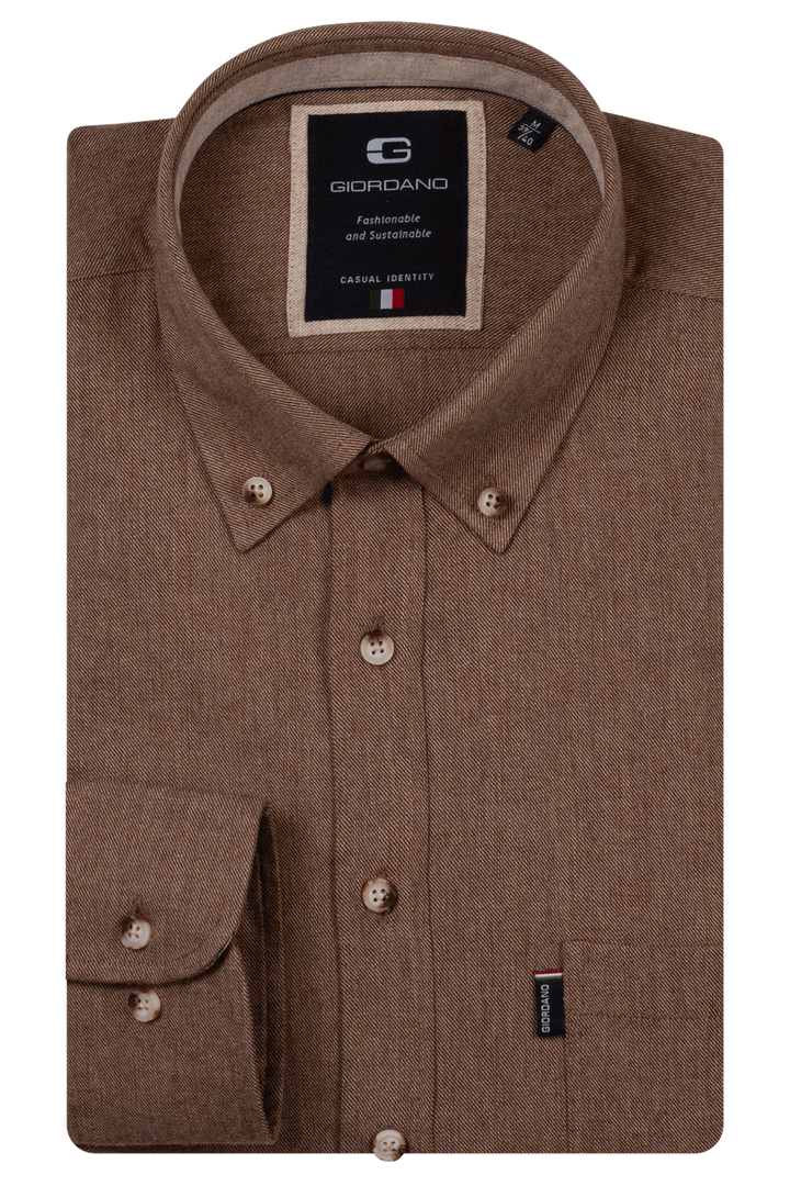 Dino Flanel Overhemd - Donkerbeige