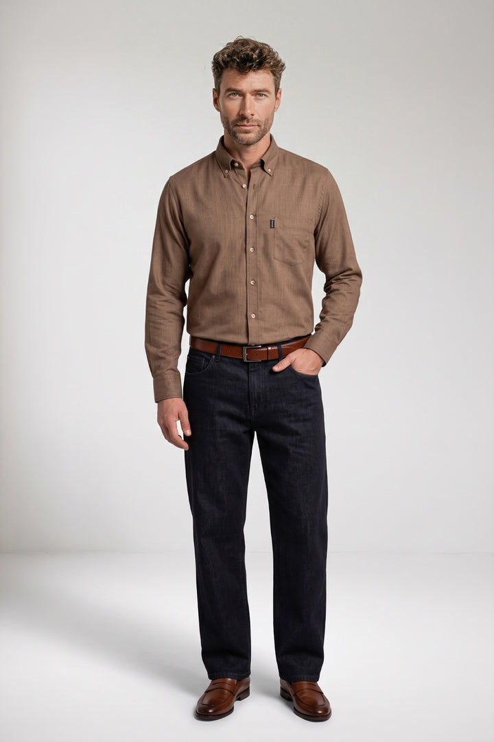 Dino Flanel Overhemd - Donkerbeige
