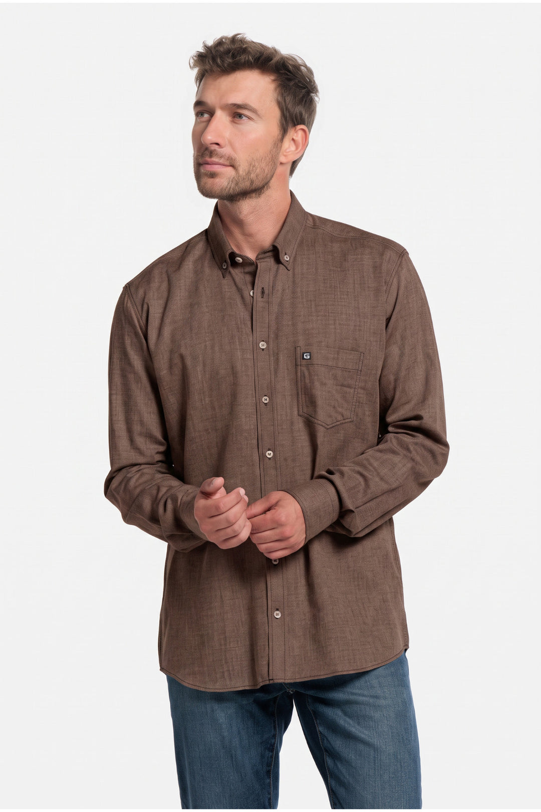 Dino Flanel Overhemd - Donkerbeige