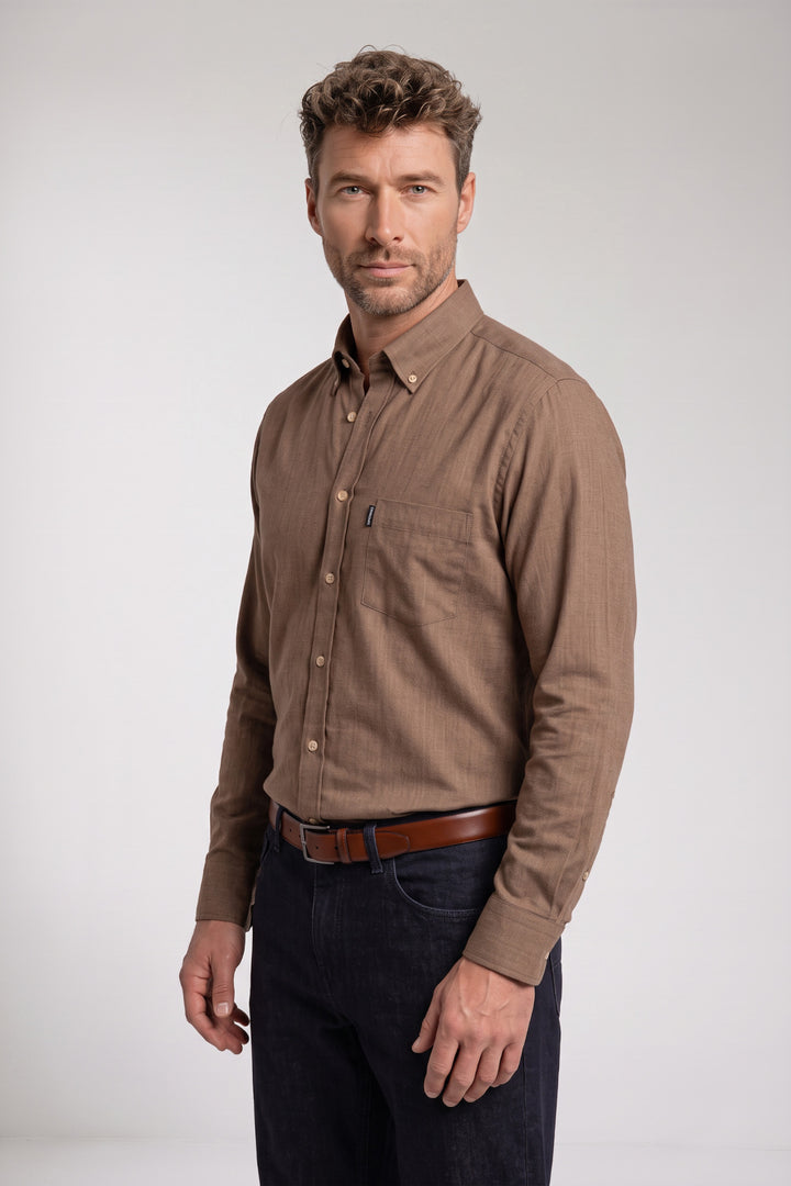 Dino Flanel Overhemd - Donkerbeige
