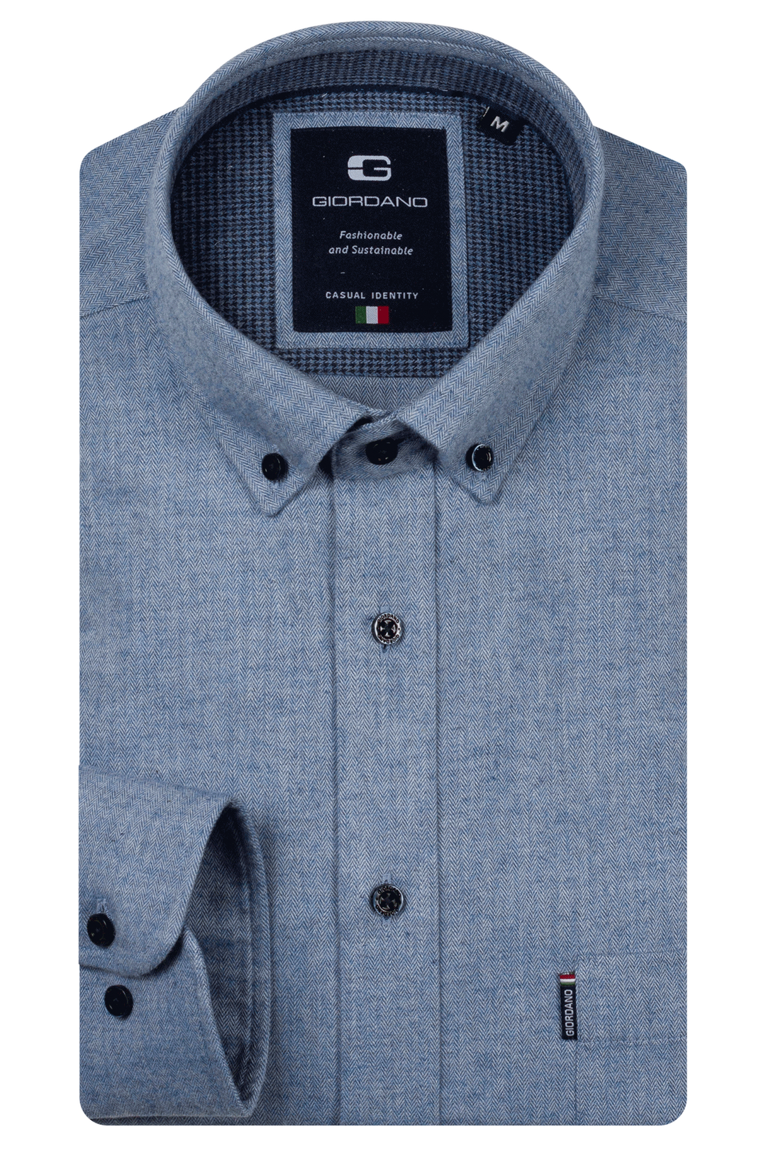 Dino Brushed Herringbone Overhemd - Blauw