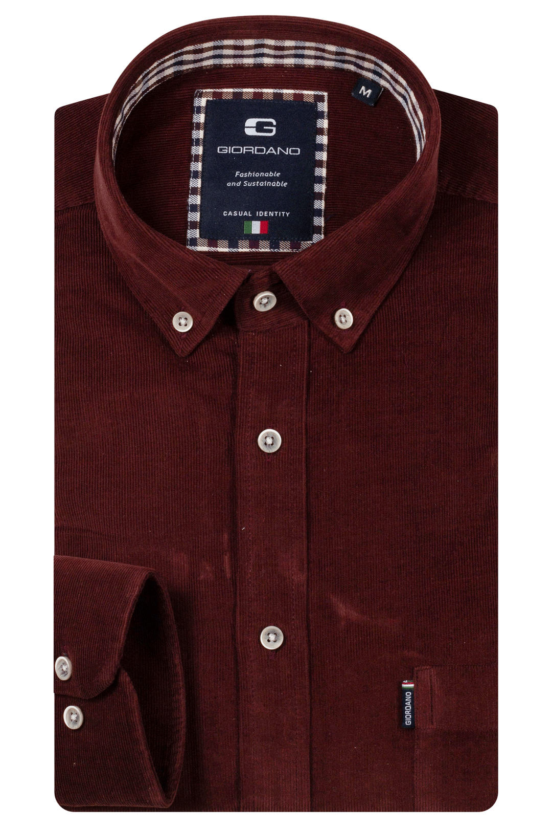 Giordano Dino Button Down Corduroy Overhemd - Bordeaux