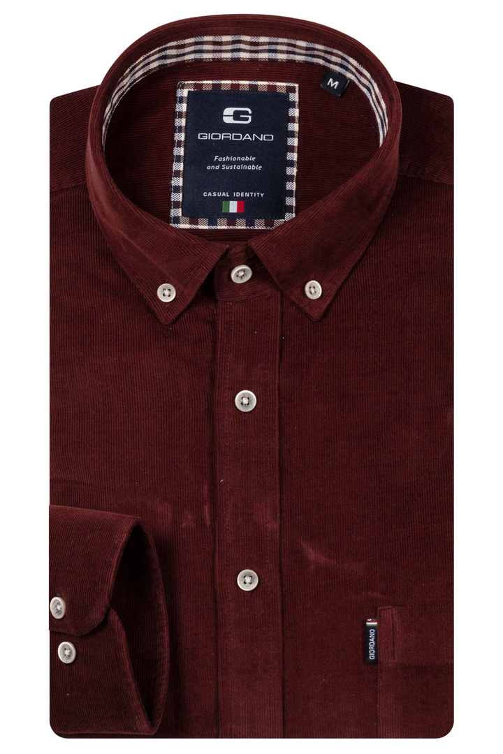 Dino Button Down Corduroy Overhemd - Bordeaux