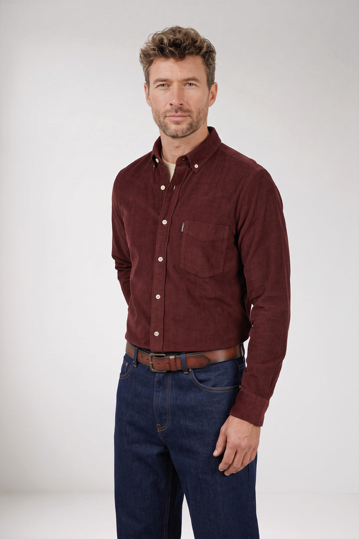 Dino Button Down Corduroy Overhemd - Bordeaux