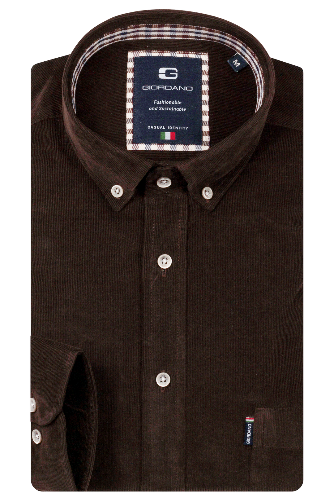 Giordano Dino Button Down Corduroy Overhemd - Bruin