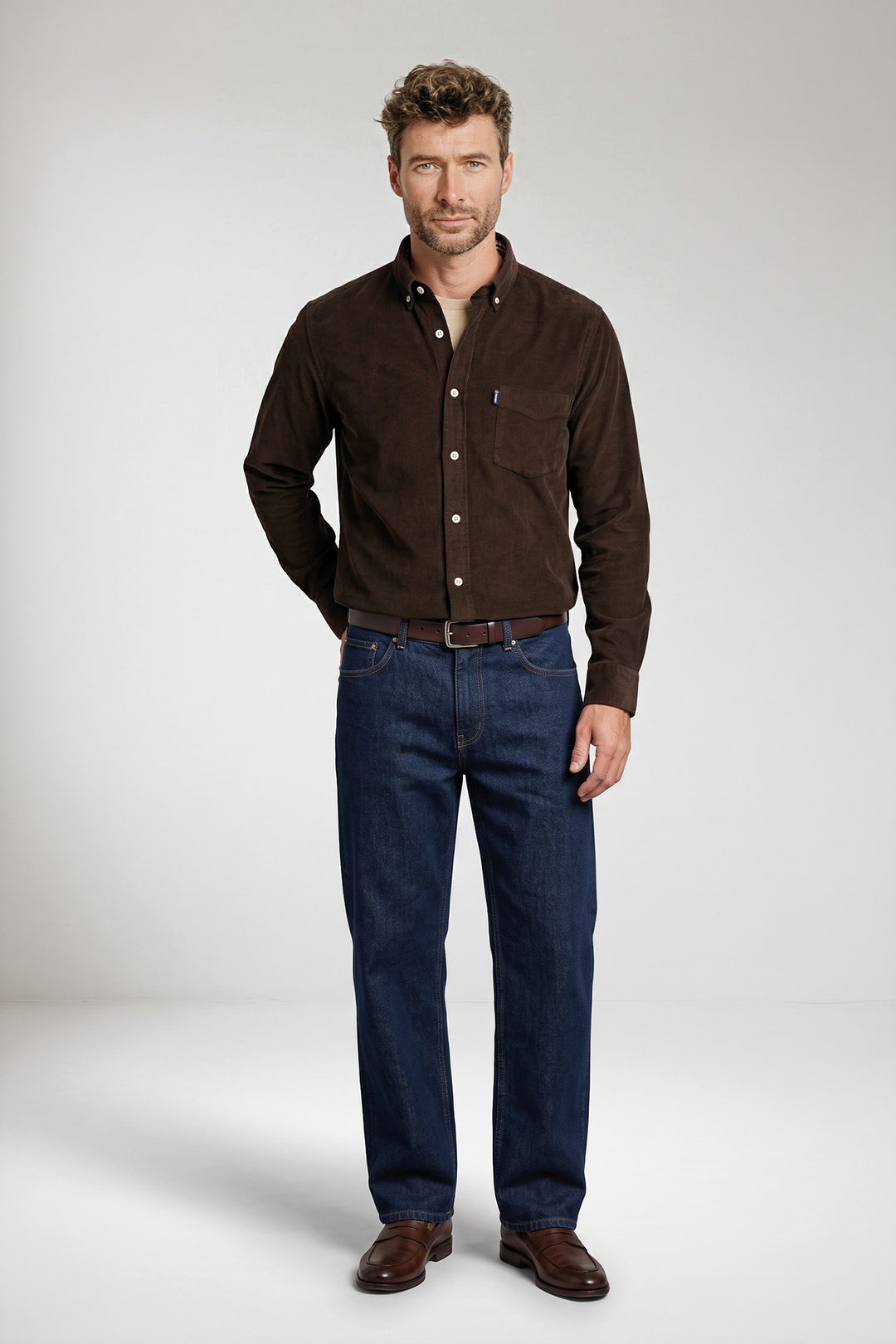 Dino Button Down Corduroy Overhemd - Bruin