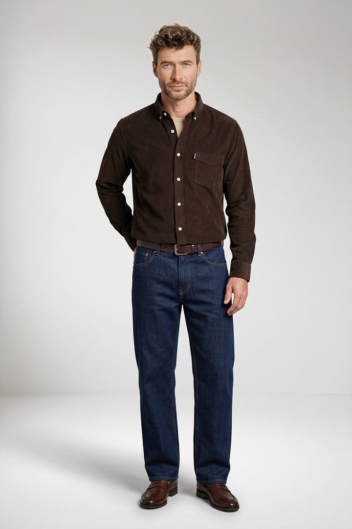 Dino Button Down Corduroy Overhemd - Bruin