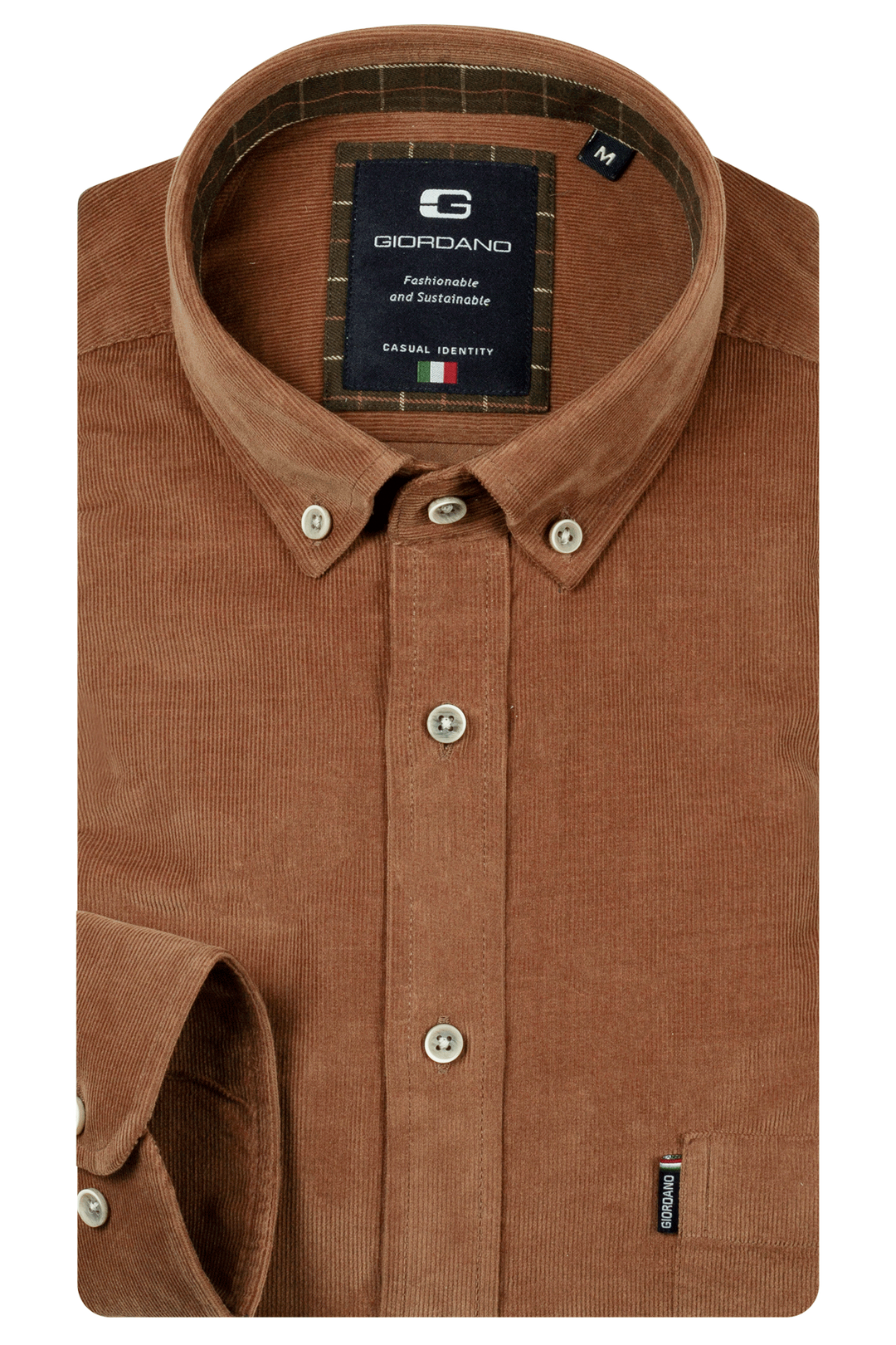 Giordano Dino Button Down Corduroy Overhemd - Camel