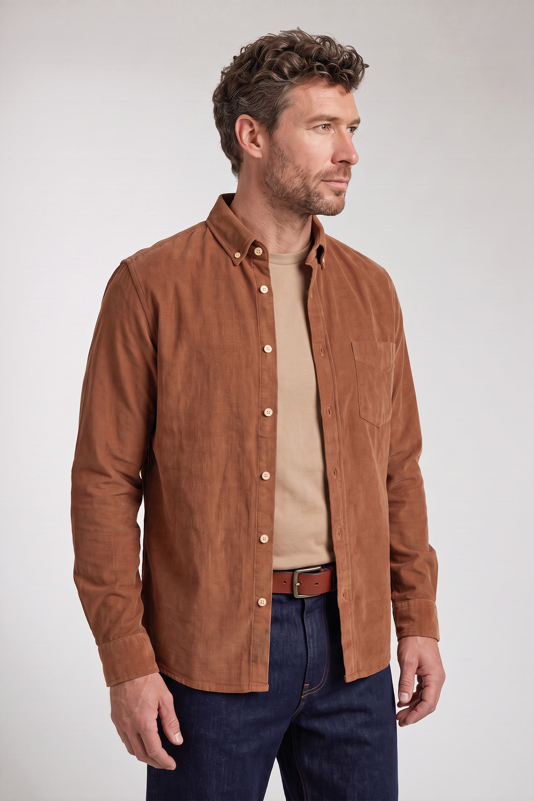 Dino Button Down Corduroy Overhemd - Camel